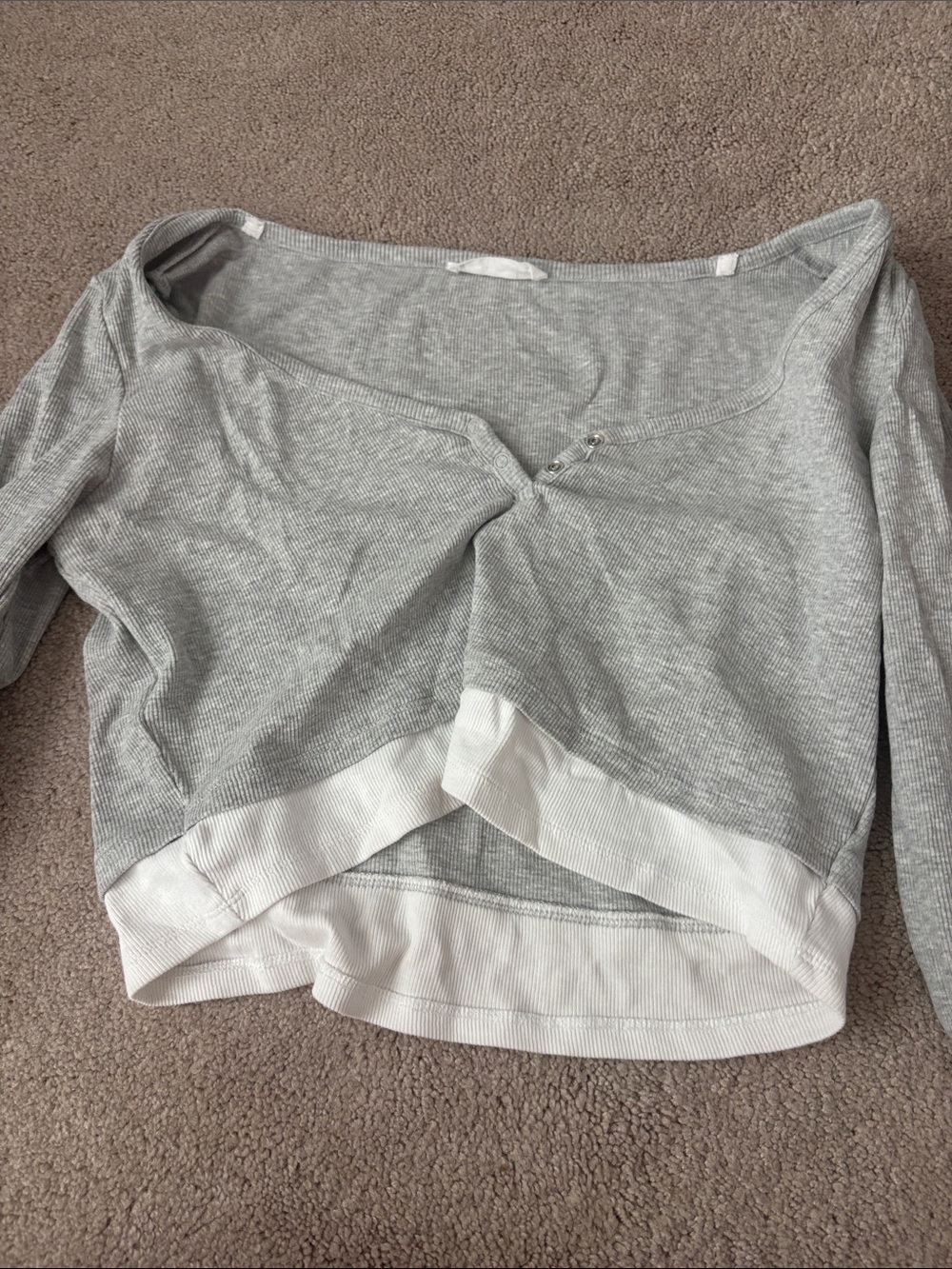 Primark Grey Cropped Long-Sleeve Top with White Hem